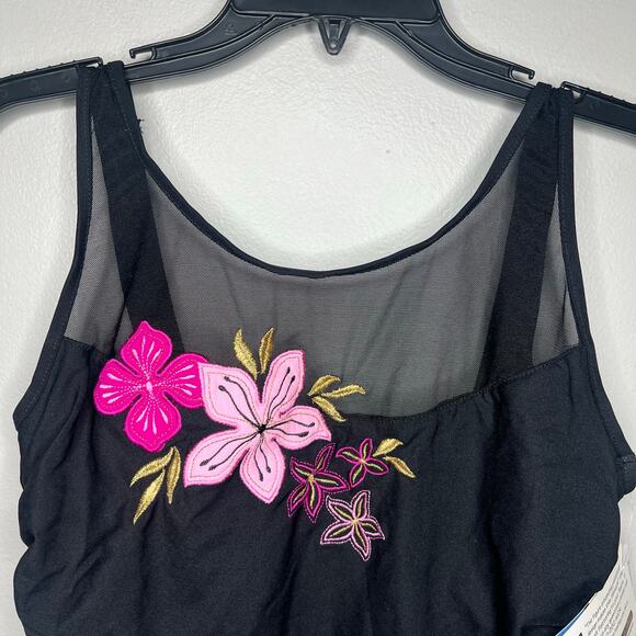 Carol Wior Swimsuit Women 14 One Piece Hawaii Flower Sheer Top Underwire VTG NWT - Picture 2 of 10